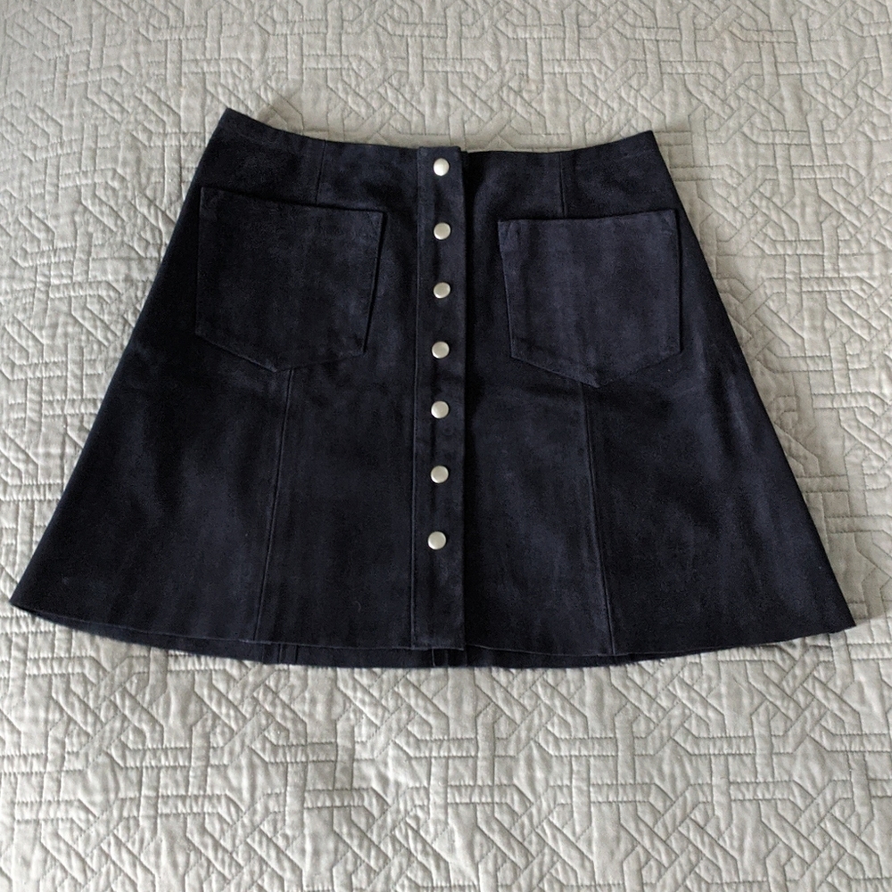 Reformation suede navy mini skirt